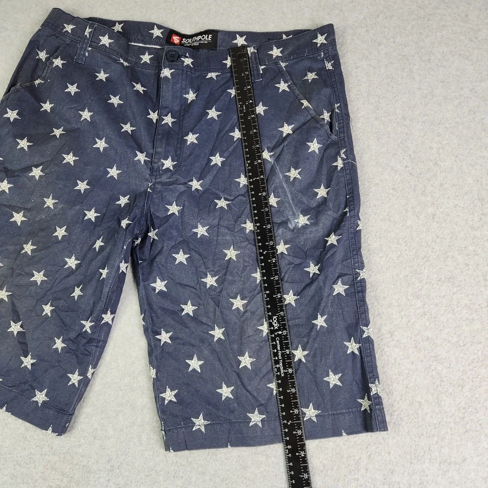 Southpole Shorts Mens 38 Blue Star Print Flat Front Casual Streetwear Americana